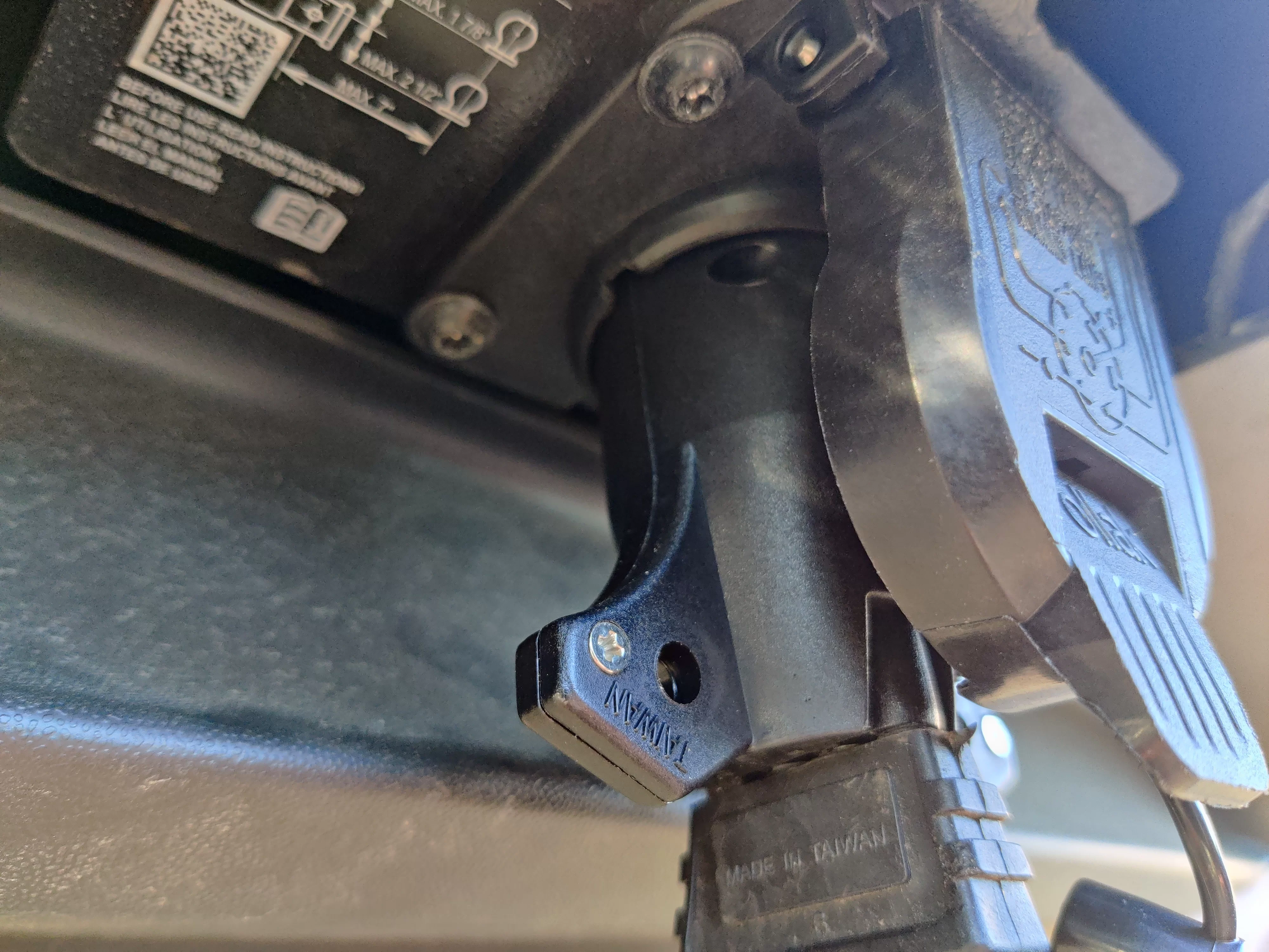 Closeup of 7-pin to 4-pin adapter plugged into socket