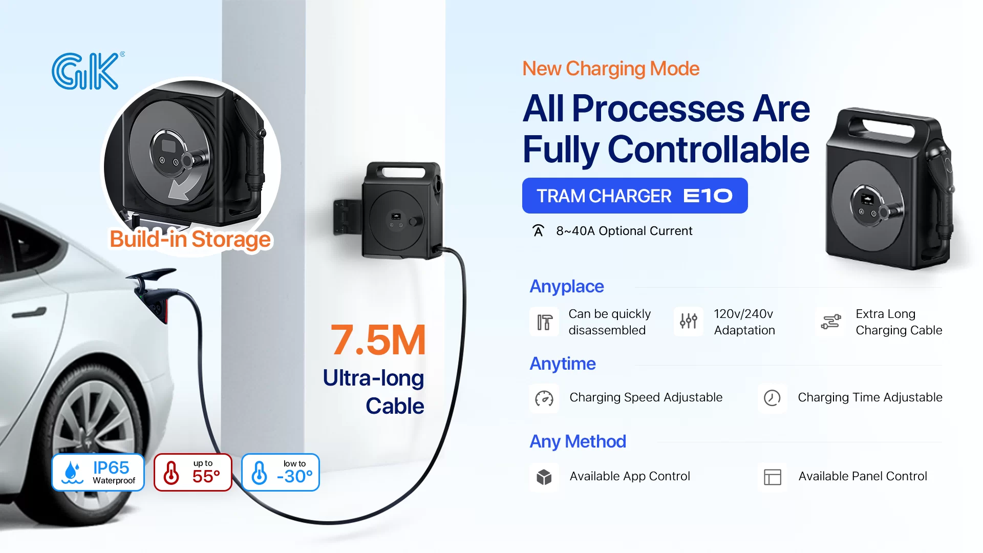 Level 2 AC Portable EV Charger with J1772 Charging Gun